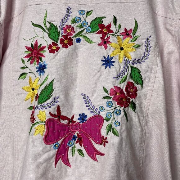 Vintage the Quacker Factory Pink Denim Jacket with Embroidered Floral Design 3X - Picture 11 of 11